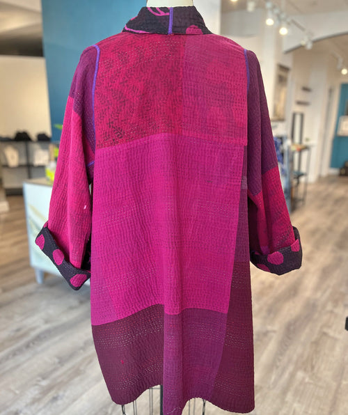 Dots & Leaves Kantha oversized shawl collar jacket - Premium jackets from Mieko Mintz - Just $890! Shop now at Mary Walter