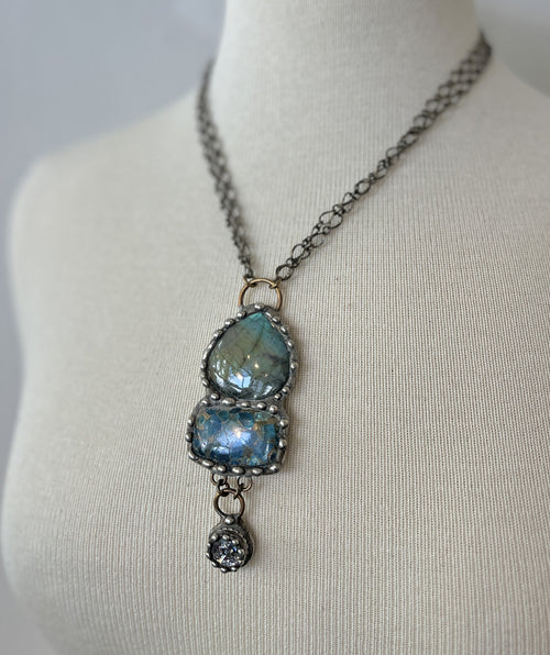 Sculpted Labradorite, Turquoise, and Crystal Necklace - Premium necklaces from Mikal Winn - Just $320! Shop now at Mary Walter