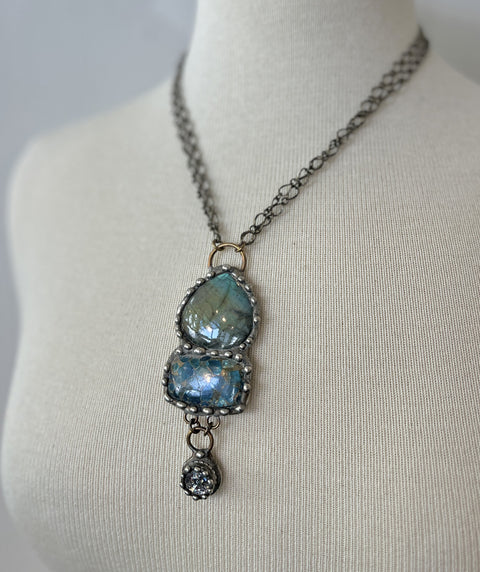 Sculpted Labradorite, Turquoise, and Crystal Necklace
