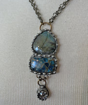 Sculpted Labradorite, Turquoise, and Crystal Necklace