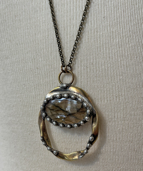 Twisted Brass Ring Labradorite Necklace