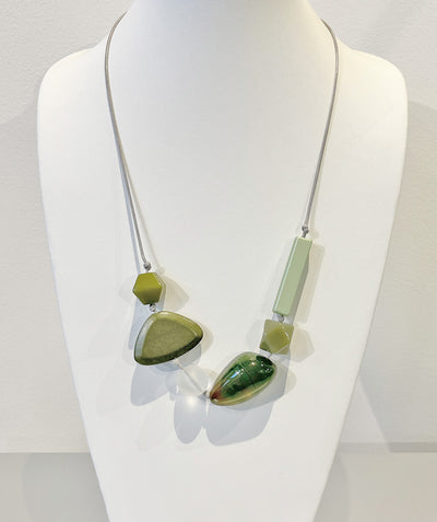 Multi shape resin stone necklace on adjustable cord