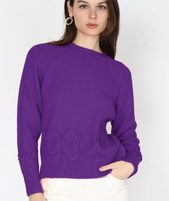 Open Knit Detail Sweater Violet One Size