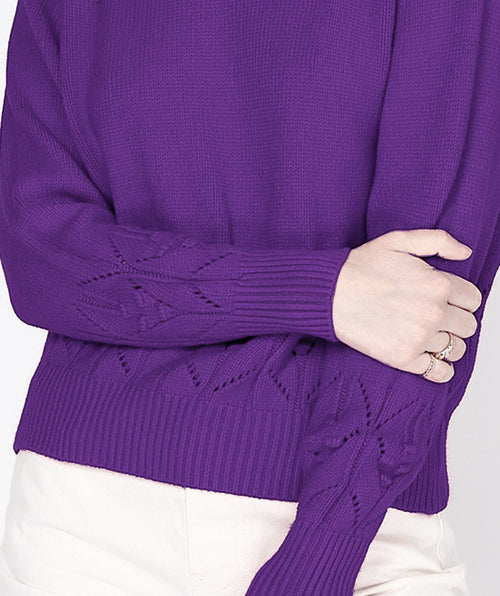 Open Knit Detail Sweater Violet One Size