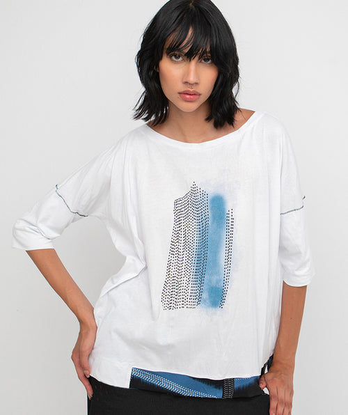 Ozai n Ku Funky Blue and White Tee