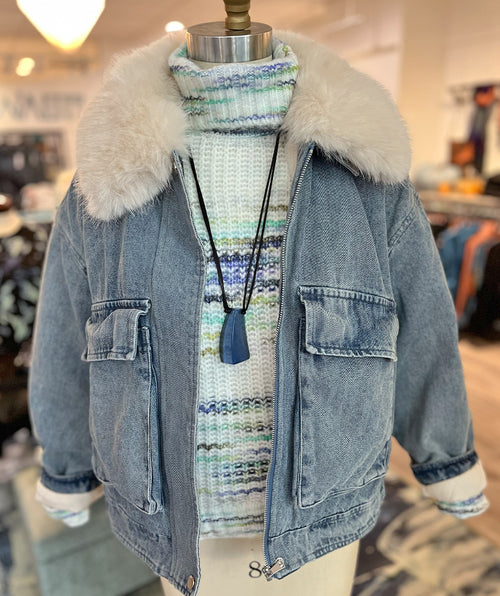Picadilly Faux Fur and Denim Coat