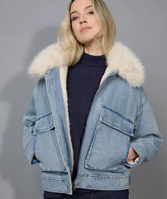 Picadilly Faux Fur and Denim Coat