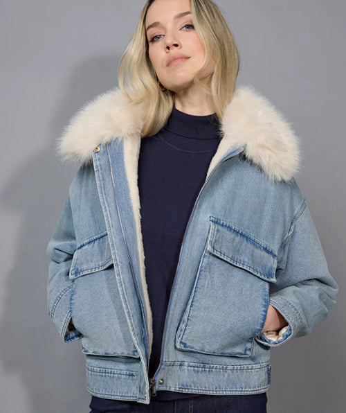 Picadilly Faux Fur and Denim Coat