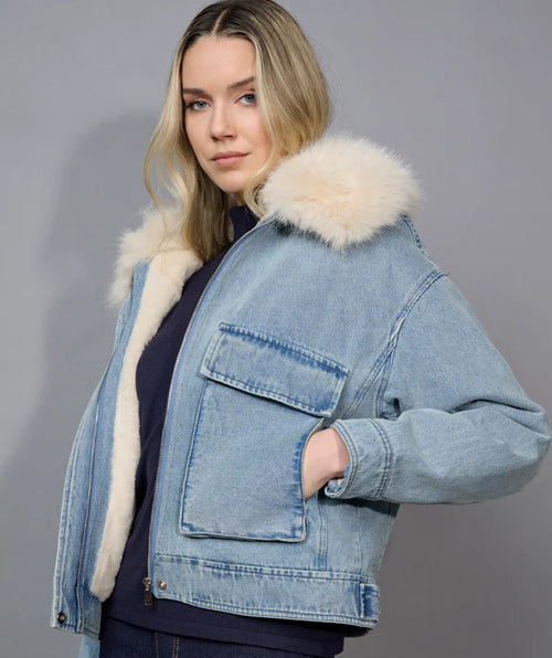 Picadilly Faux Fur and Denim Coat