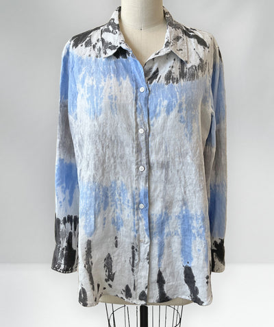 Long washed linen shirt blue/grey