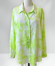 Long washed linen shirt kiwi/white
