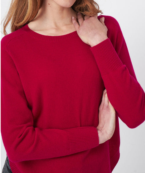 Repeat Raglan Round Hem Cashmere Pullover Ruby