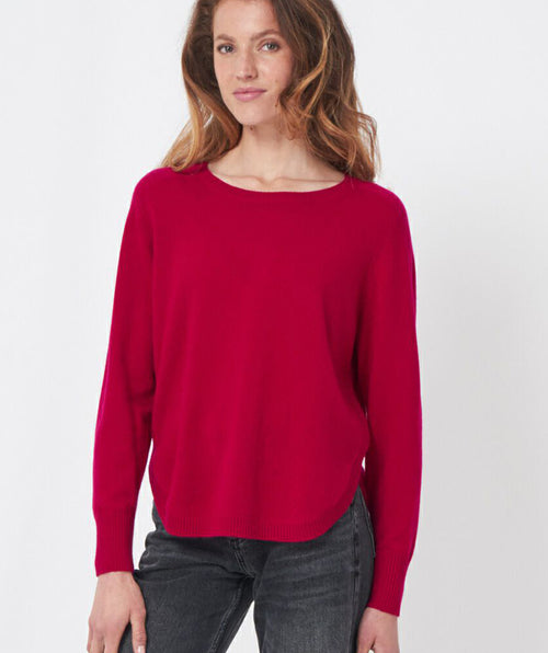 Repeat Raglan Round Hem Cashmere Pullover Ruby