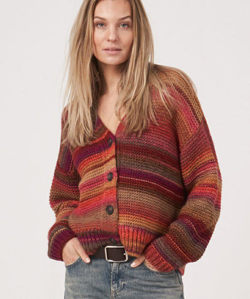 Repeat Colorful Stripe Cardigan Ruby