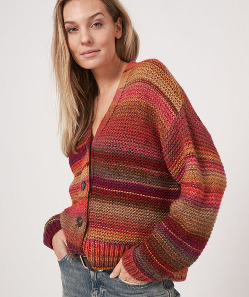 Repeat Colorful Stripe Cardigan Ruby