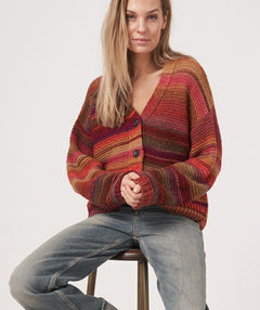 Repeat Colorful Stripe Cardigan Ruby