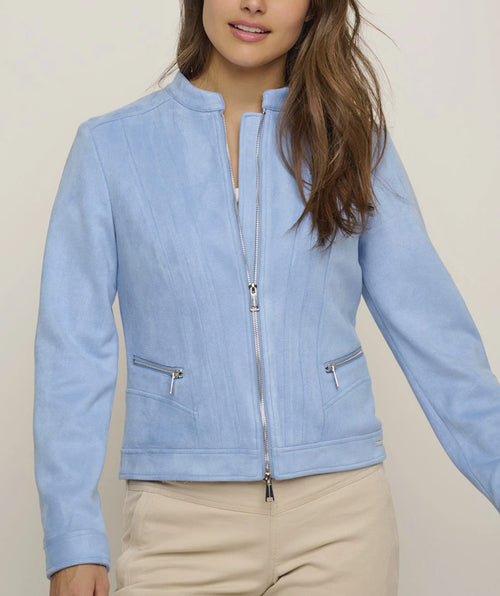Faux Suede Zip Moto Airy Blue - Premium jackets from Rino & Pelle - Just $180! Shop now at Mary Walter