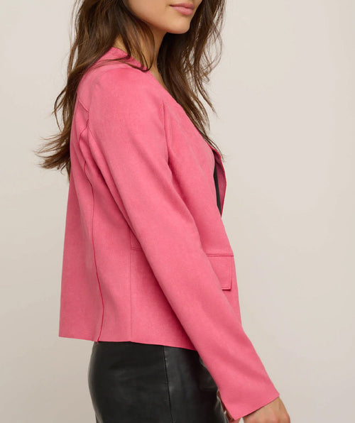 Open Front Faux Suede Jacket Lipgloss Pink