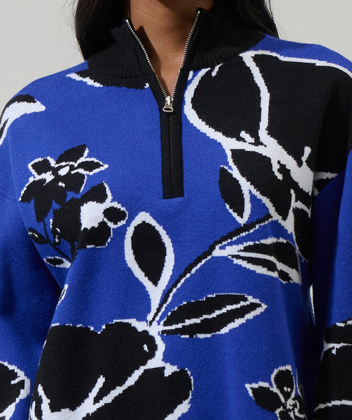 Royal Floral Half Zip Sweater