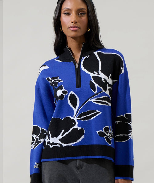 Royal Floral Half Zip Sweater