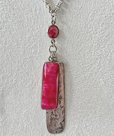 Raw ruby long necklace