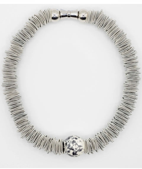 Silver Rings Porcelain Bead Necklace