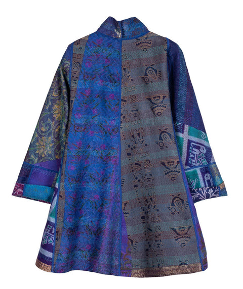 Vintage silk Kantha long flare jacket