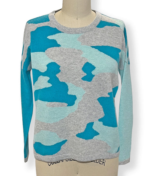 Pull en cachemire camouflage Olivia menthe 