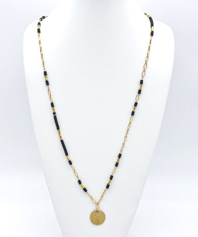 Gold and black antique coin necklace