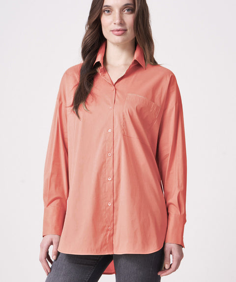 Oversized cotton stretch blouse terrracotta