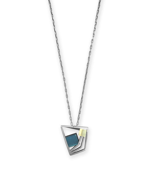 Angled square necklace aqua