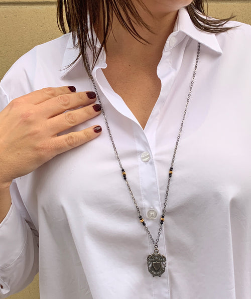 Gunmetal Crest Necklace - Premium necklaces from Apunto - Just $49! Shop now at Mary Walter