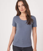 Scoop neck tee denim blue - Premium tops from Repeat Cashmere - Just $37.60! Shop now at Mary Walter
