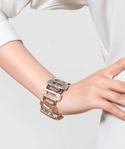 Rectangles elastic bracelet silver/rose