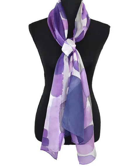 Huntington hand painted silk scarf purple