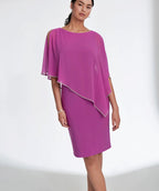 Sparkling Grape Shimmer Trim Capelet Dress - Premium dresses from Joseph Ribkoff - Just $113.60! Shop now at Mary Walter
