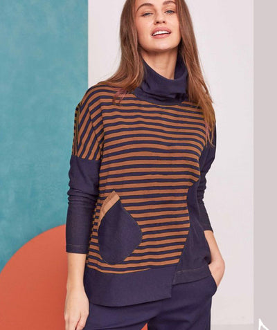 Asymmetrical Pocket and Stripes Pullover