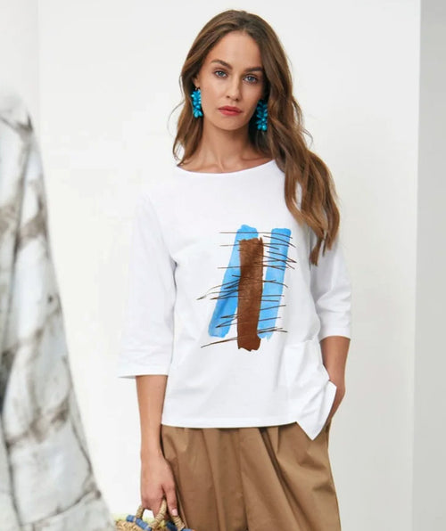 Vivid Blue Lines Tee - Premium tops from Naya - Just $97.50! Shop now at Mary Walter