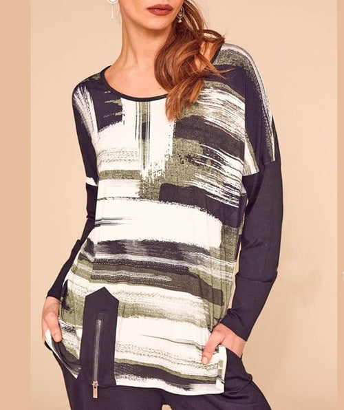 Zip Detail Watercolor Top - Premium sweaters from Naya - Just $73.60! Shop now at Mary Walter