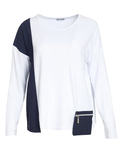 Camiseta con bolsillo con cremallera Azul marino/Blanco