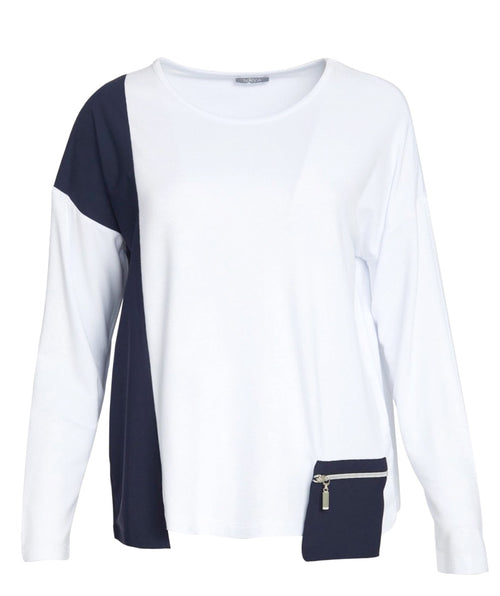 Zip Pocket Tee Navy/White - Premium tops from Naya - Just $65.60! Shop now at Mary Walter