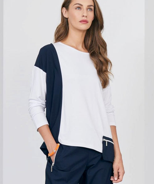 Zip Pocket Tee Navy/White - Premium tops from Naya - Just $65.60! Shop now at Mary Walter