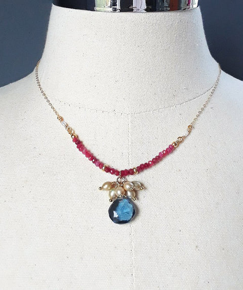 Blue topaz and ruby necklace